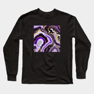 Geode Like Marble Design - Purple, White, Black and Gold Long Sleeve T-Shirt